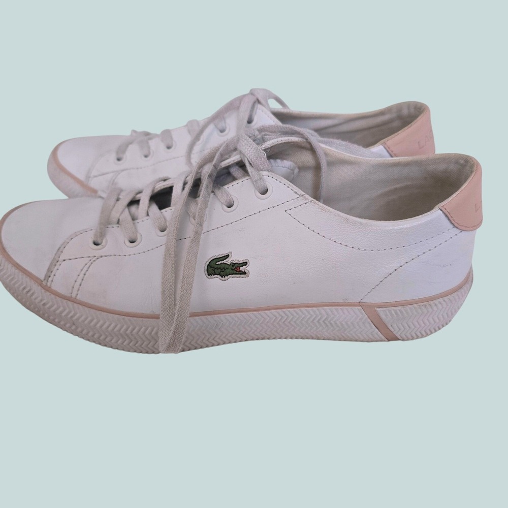 Lacoste Womens Grip Shot BL 21 1 White Leather Pink Sneakers 7.5